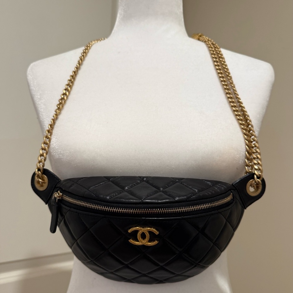 ❤️Authentic Chanel Lambskin Quilted Waist Belt Fanny Bum Bag Black & Gold ❤️ - Picture 14 of 16